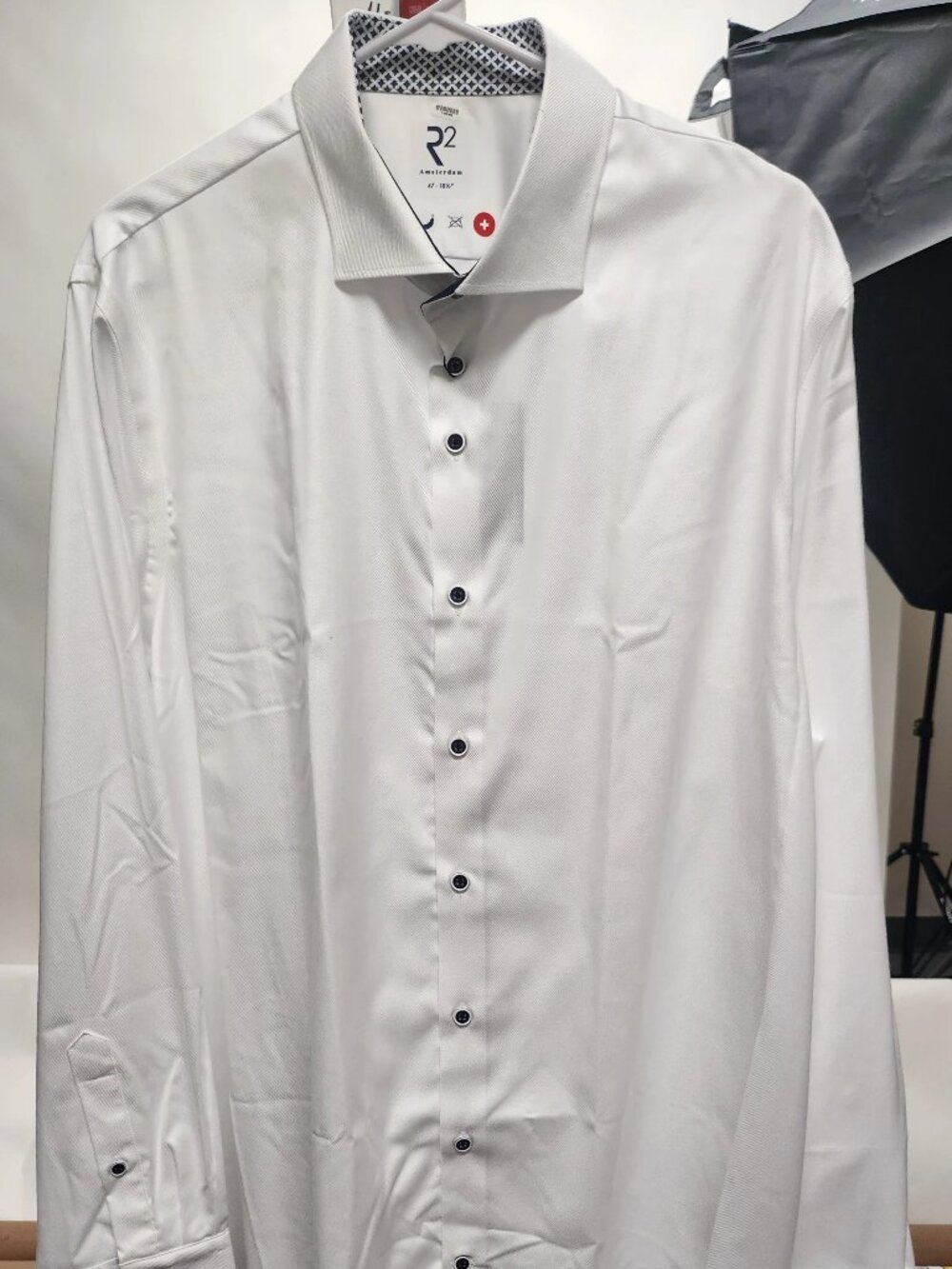 R2 Amsterdam White Long Sleeve Button Up Shirt Star Contrast/14690